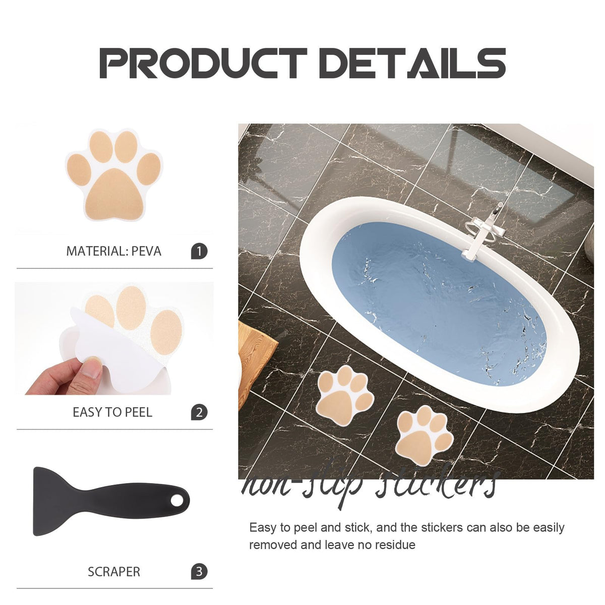 Dog Paw Bathtub Stickers PEVA Anti Slip Decal V8238