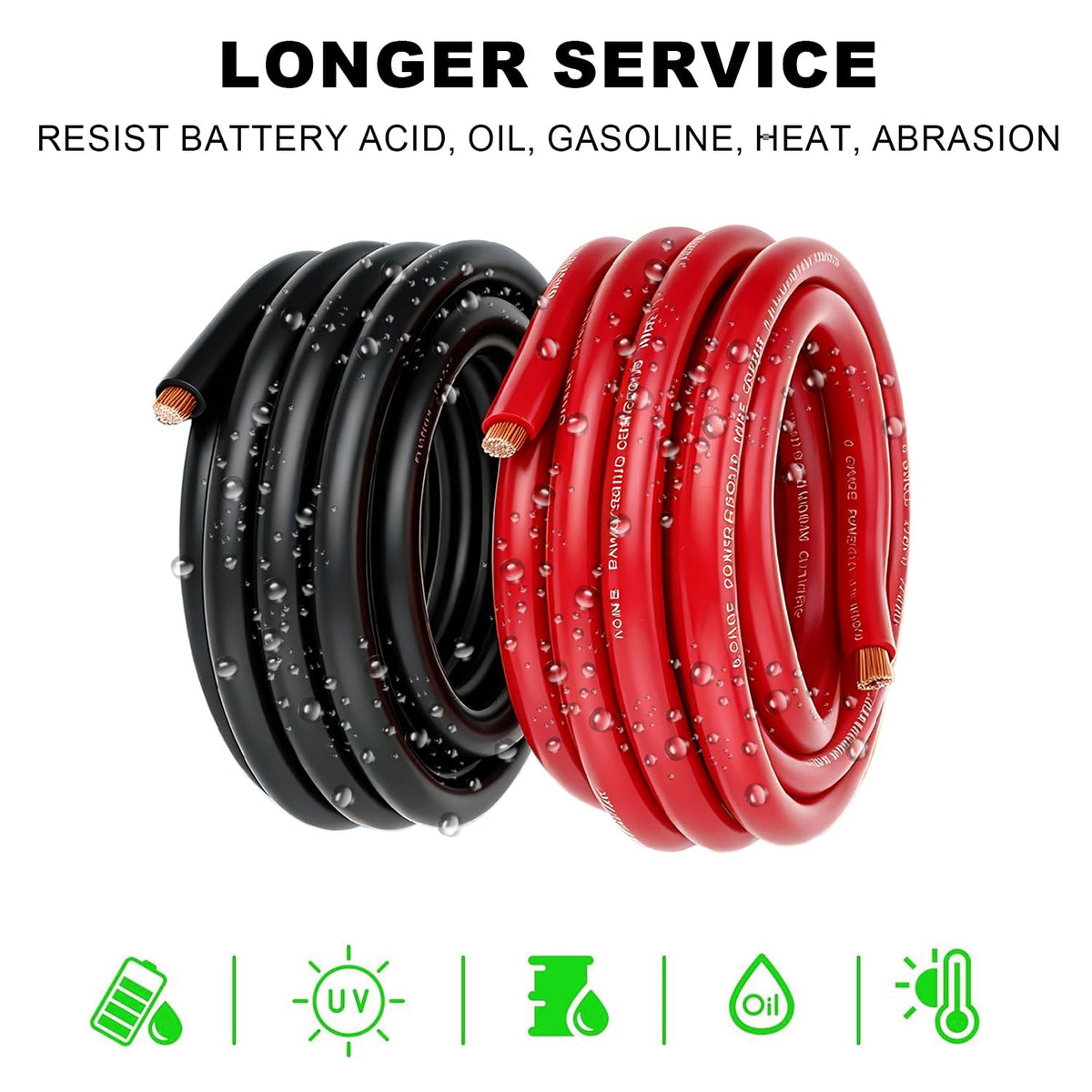 0 Gauge CCA Battery Cable 10FT Red 10FT Black Z52716