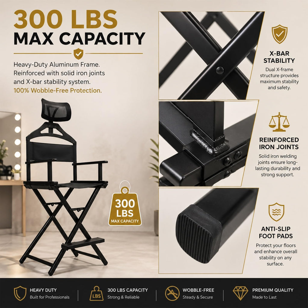 Gold Extra Tall Foldable Makeup Chair J496
