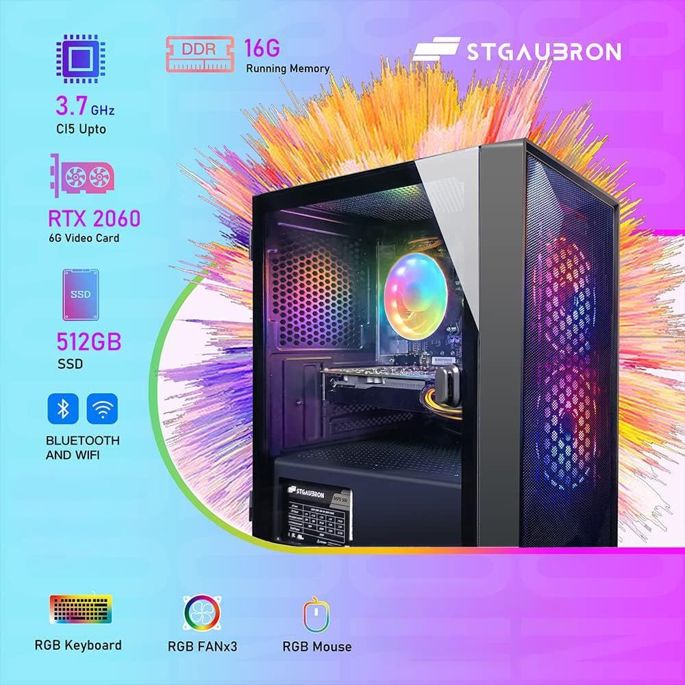 Gaming PC Bundle with 24 Inch FHD LED Monitor, GeForce RTX 2060 6G, Intel Core I5, 16G RAM, 512G SSD D316