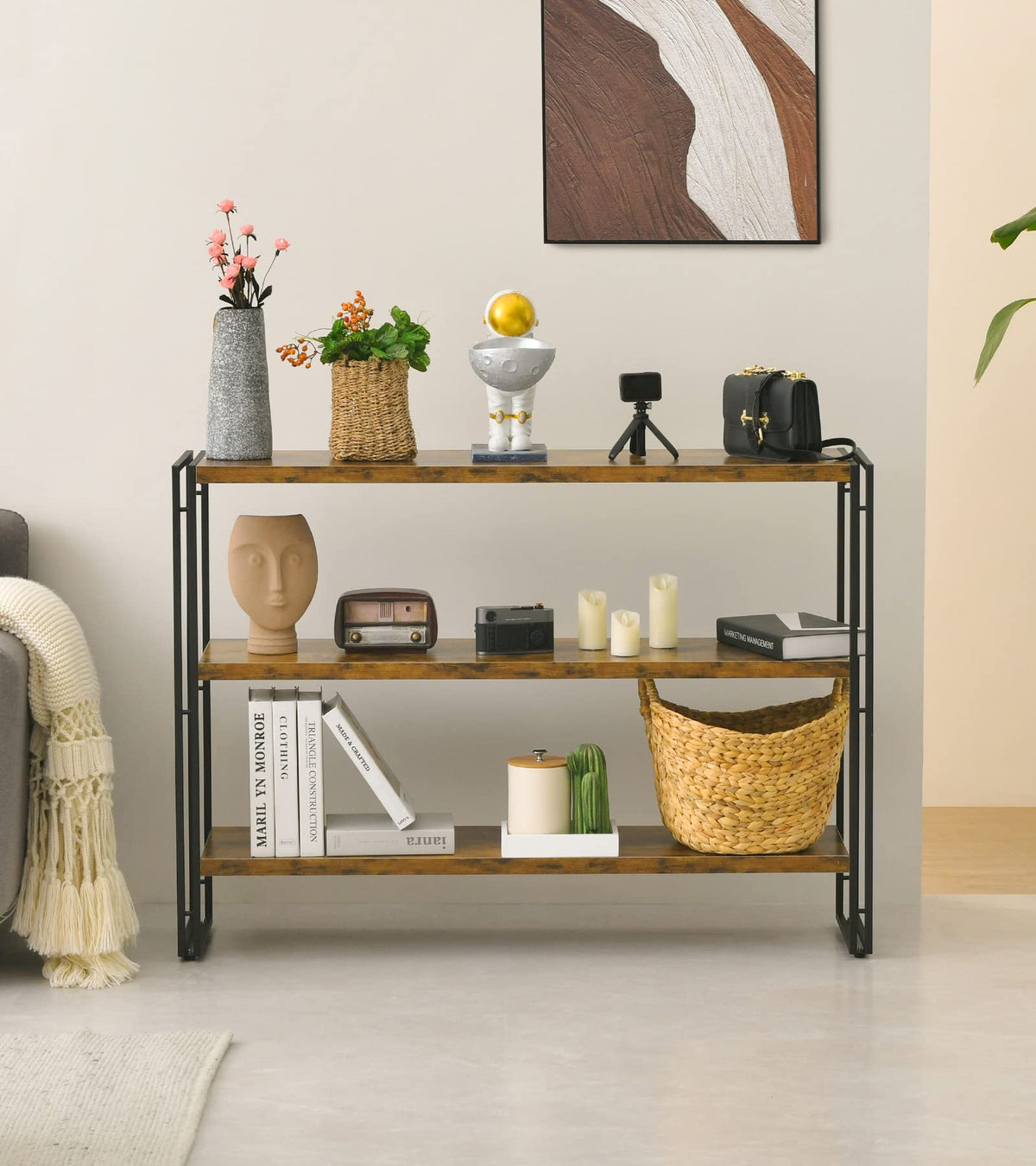 3-Tier Wood and Metal Bookshelf T4991