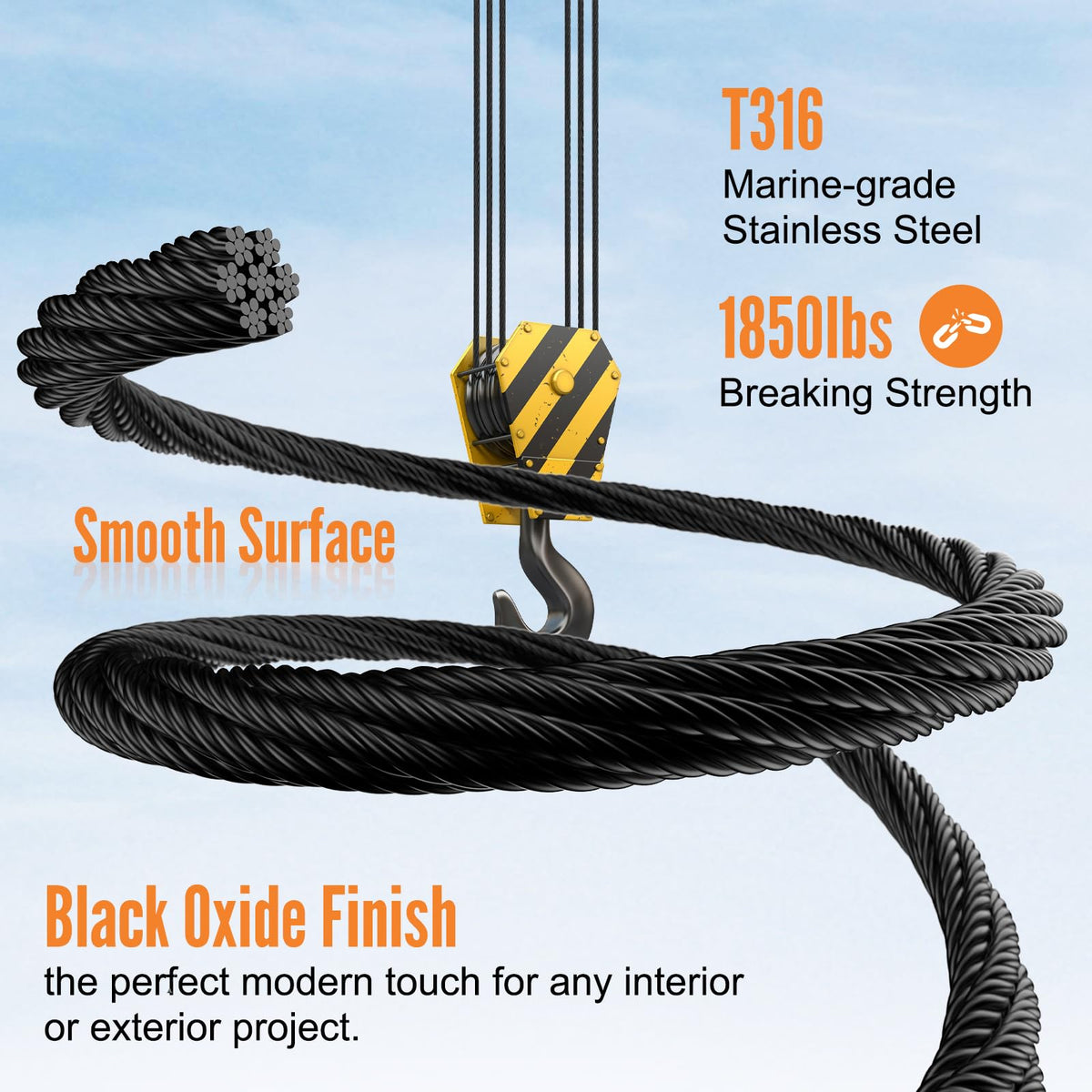 1000FT 1/8" Black Stainless Steel Cable H517