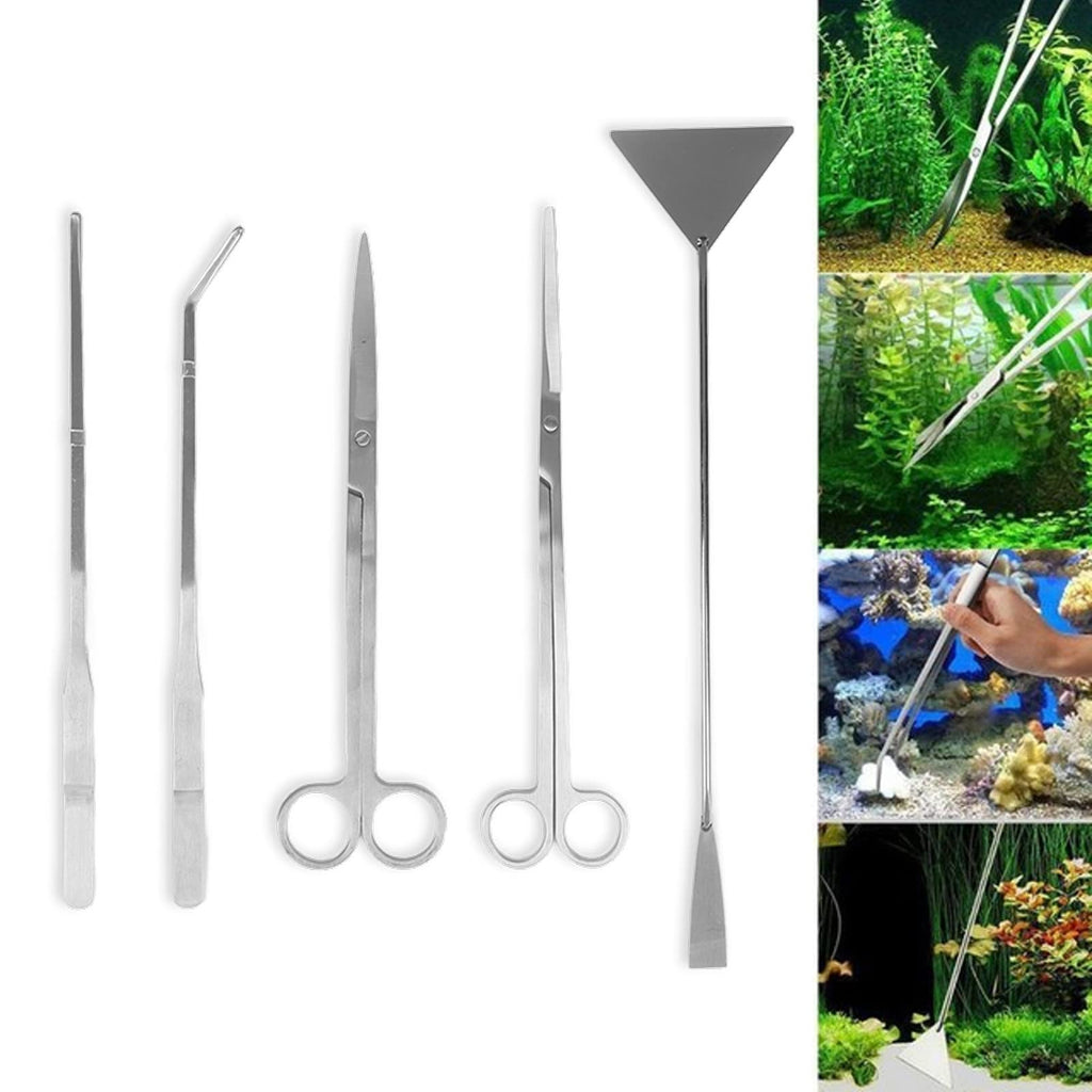 Aquarium Scissors and 5 in 1 Aquascaping Kit Stainless Steel 5 Piece Set A22453