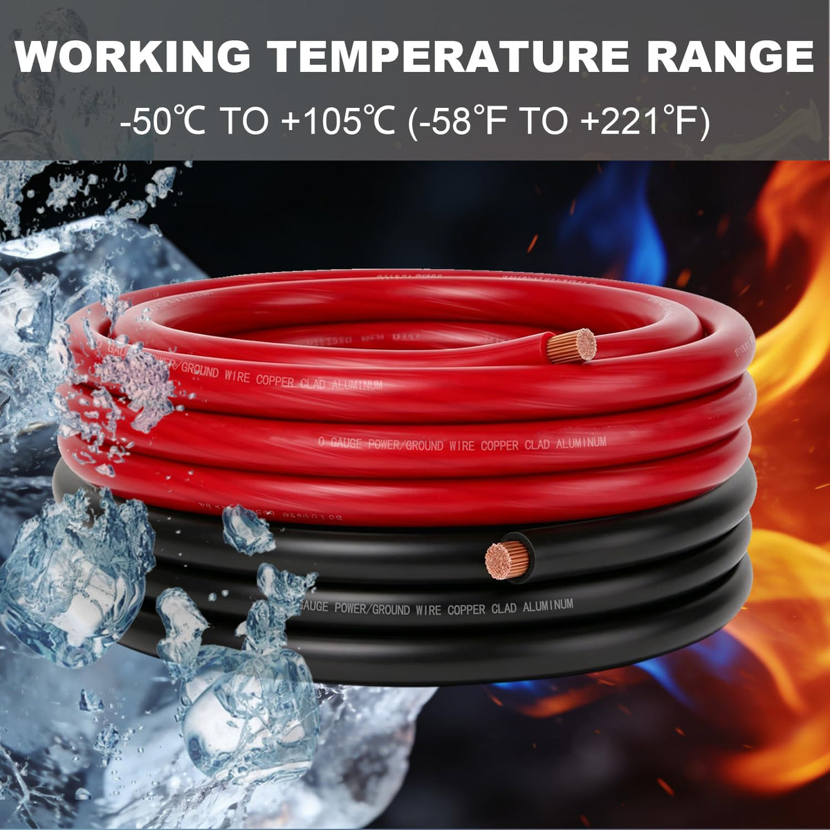 0 Gauge CCA Battery Cable 10FT Red 10FT Black Z52716