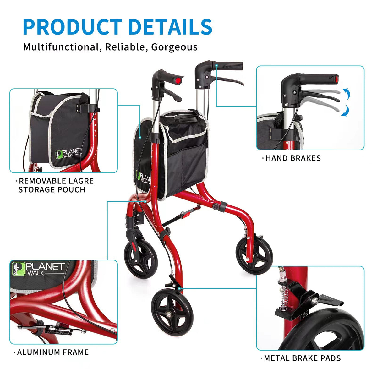 3 Wheel Foldable Aluminum Rollator Walker G597