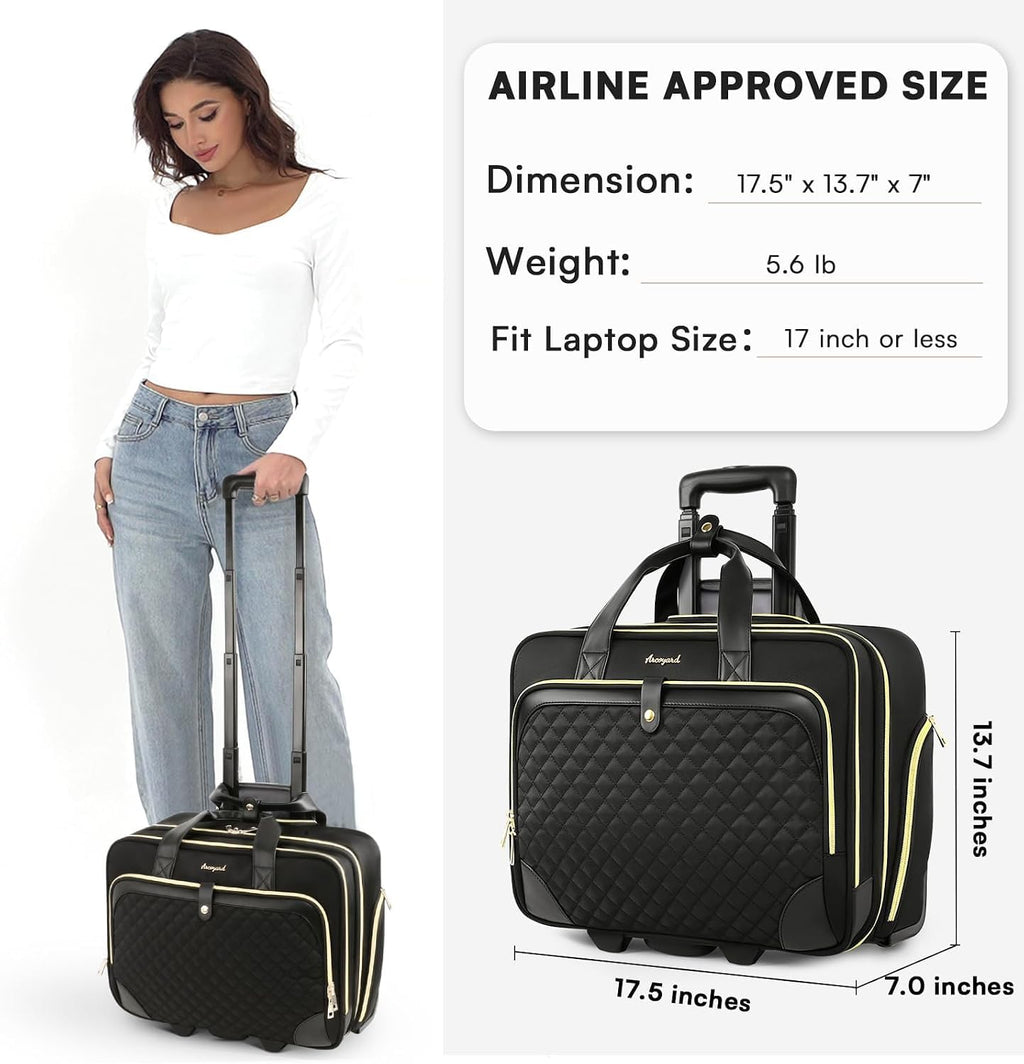 Rolling Laptop Bag with Wheels, 17 Inch Waterproof Black X39449