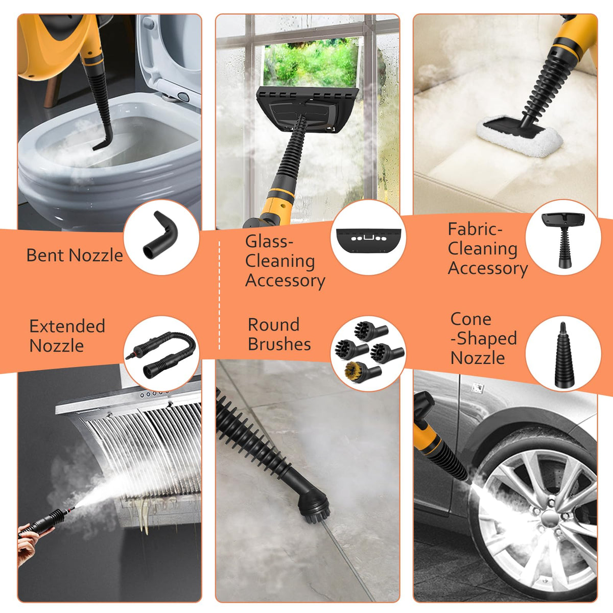 Pressurized Handheld Multi-Surface Natural Steam Cleaner with 12 pcs Accessories R674841