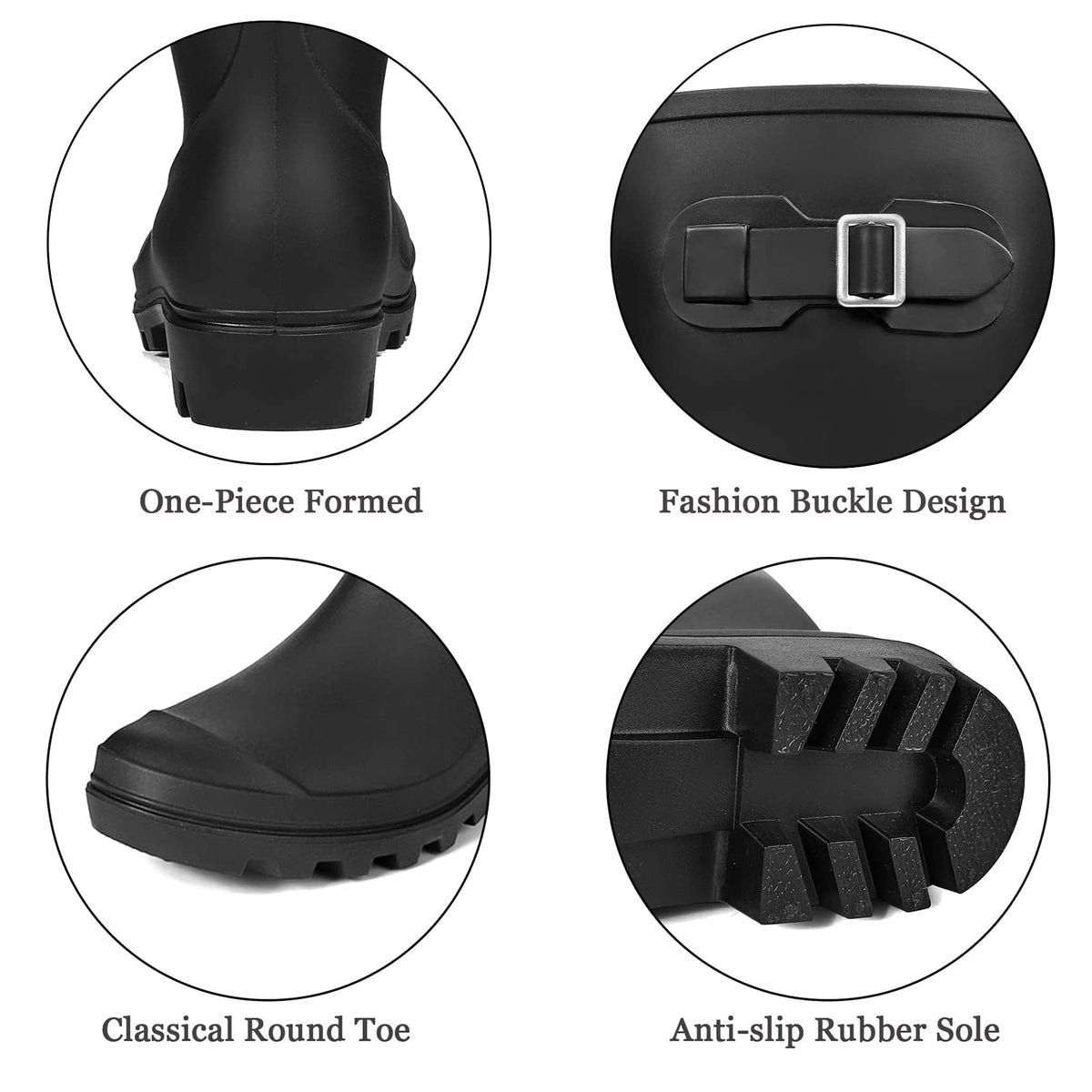 Women's Tall Waterproof Rubber Wide Calf Rain Boots E1079