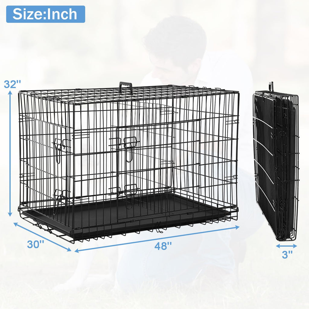 48 Inch Foldable Metal Wire Dog Crate with Tray A16161