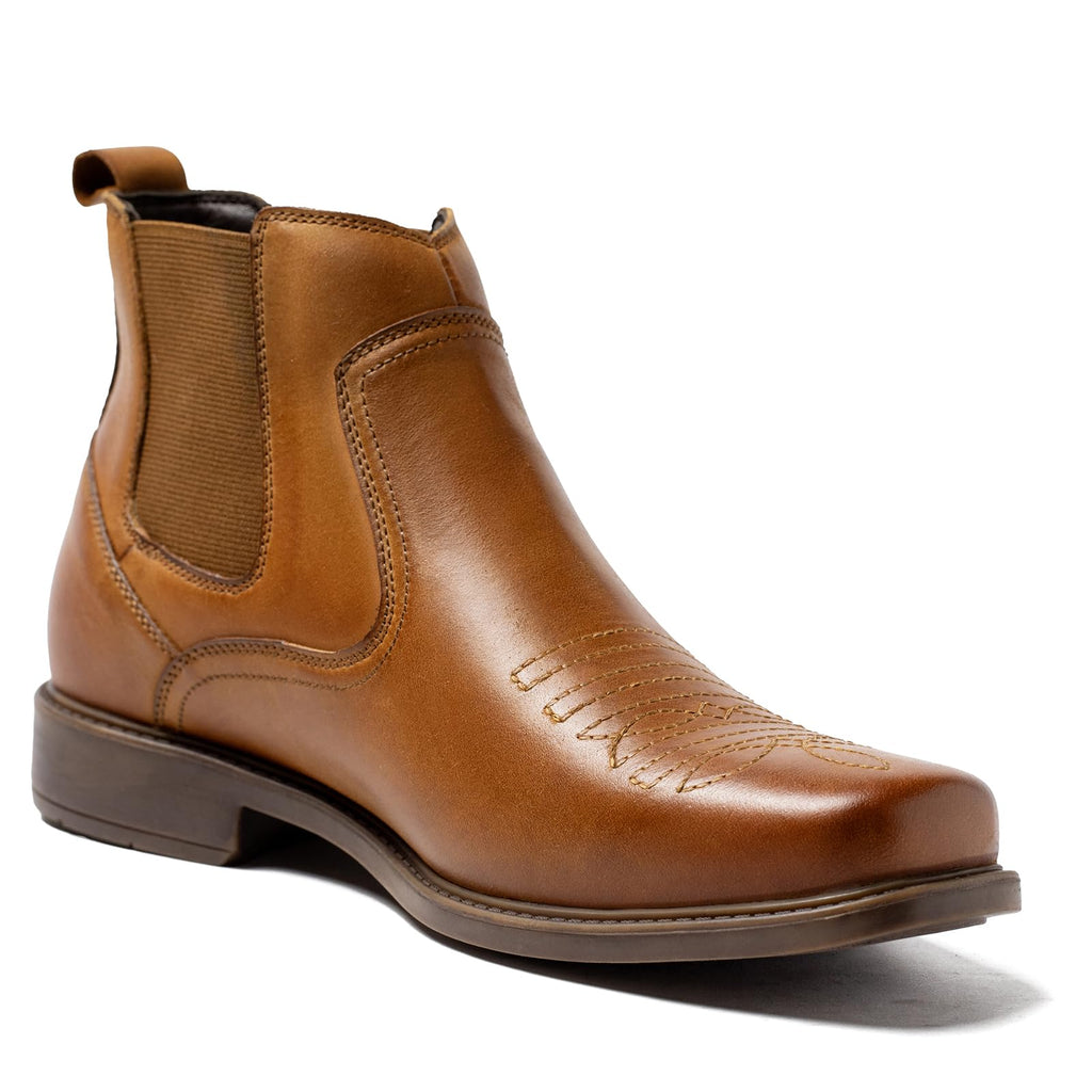 Cowboy Boots for Men Square Toe Leather Ankle Western Chelsea Slip On Boots Q564913