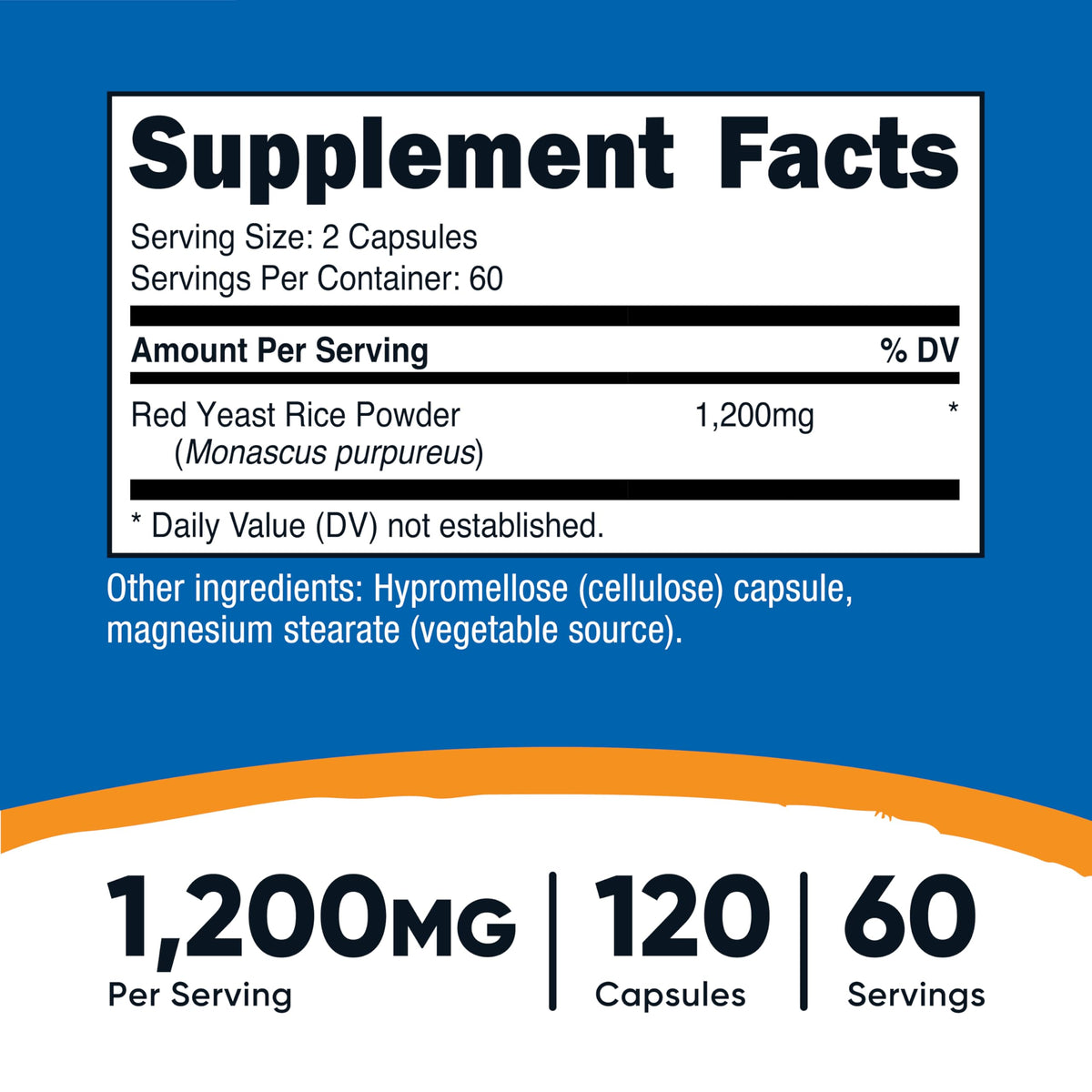 Red Yeast Rice 1200mg 120 Capsules Gluten Free N965288