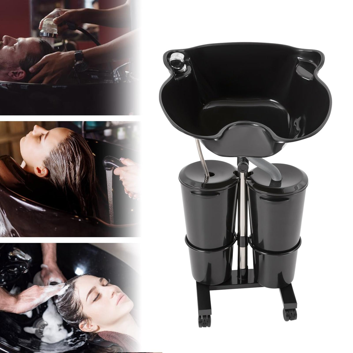 Portable Shampoo Bowl with Electric Pump, 2 Bucket Height Adjustable E2076