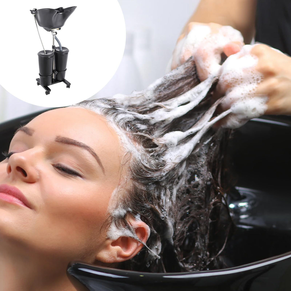 Portable Shampoo Bowl with Electric Pump, 2 Bucket Height Adjustable E2076