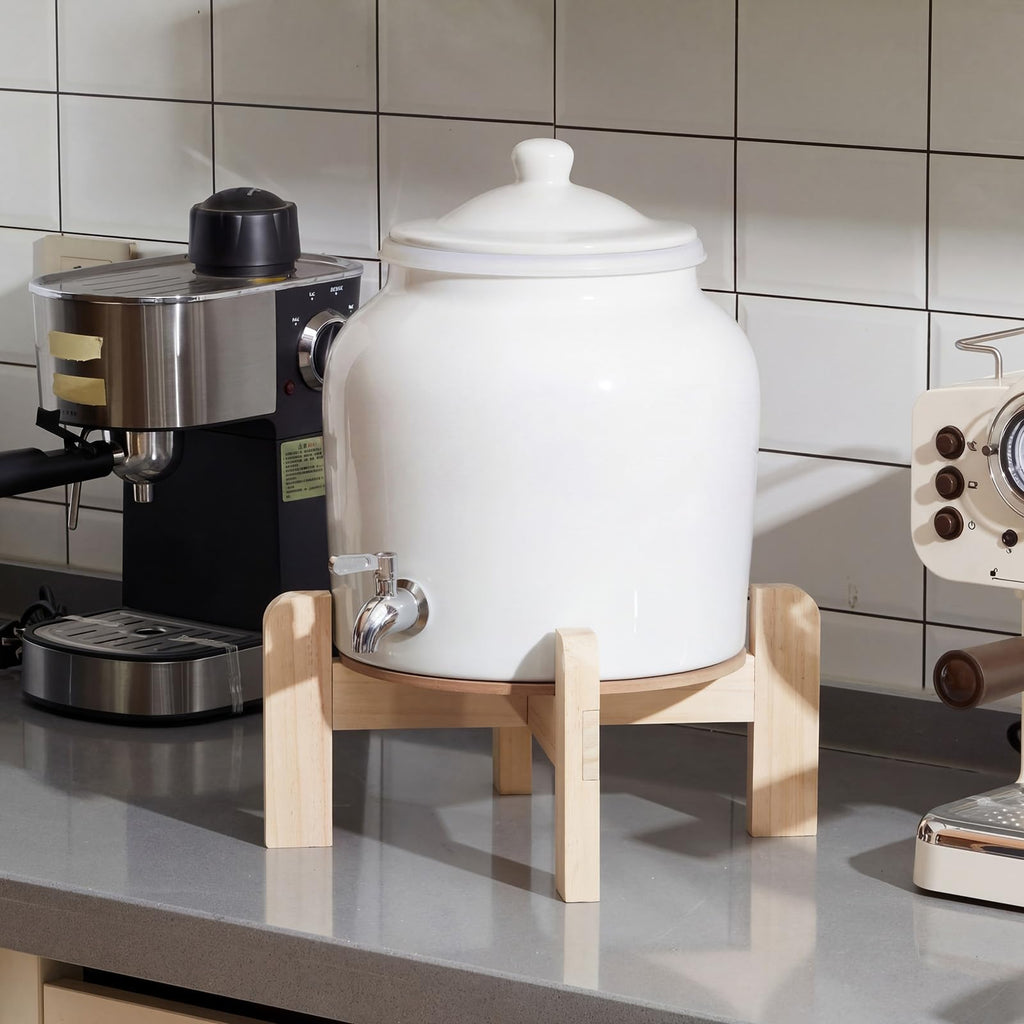 Ceramic Water Dispenser with Wood Stand and Stainless Steel Faucet A1943