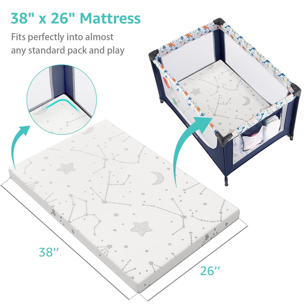 38x26 Waterproof Pack and Play Mattress Pad 2 Pack T649