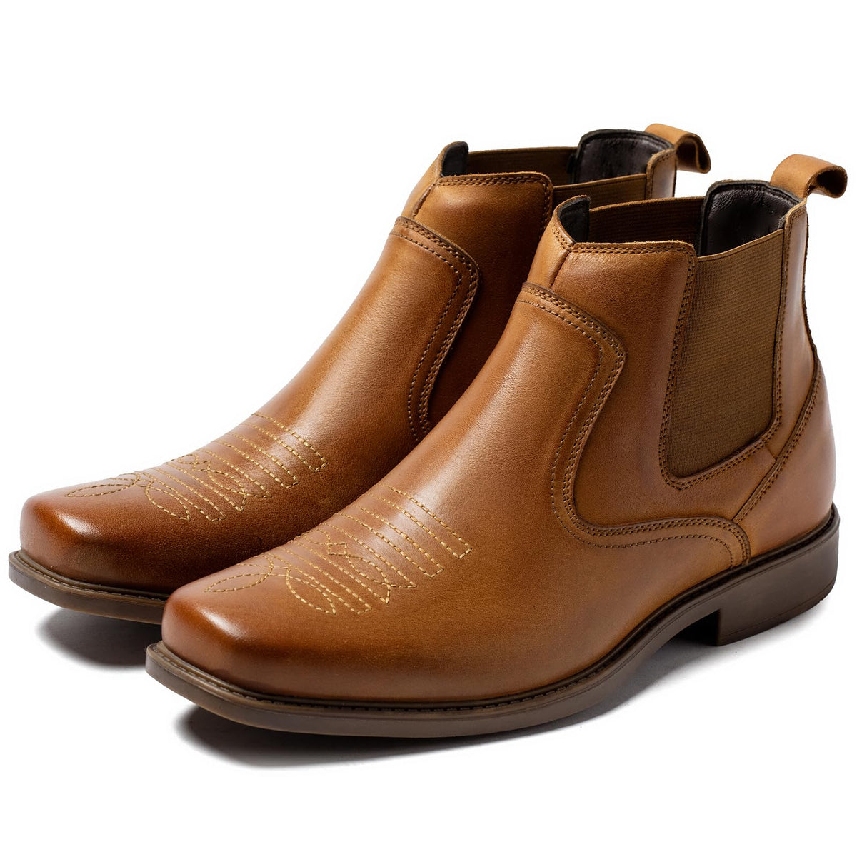 Cowboy Boots for Men Square Toe Leather Ankle Western Chelsea Slip On Boots Q564913