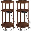 Set of 2 Round Bamboo Side Tables with Charging Station Y1523