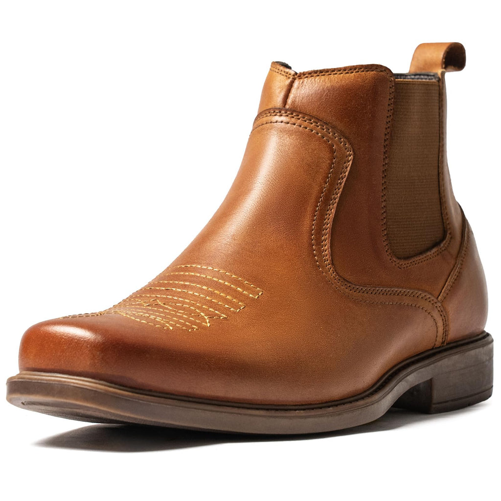 Cowboy Boots for Men Square Toe Leather Ankle Western Chelsea Slip On Boots Q564913