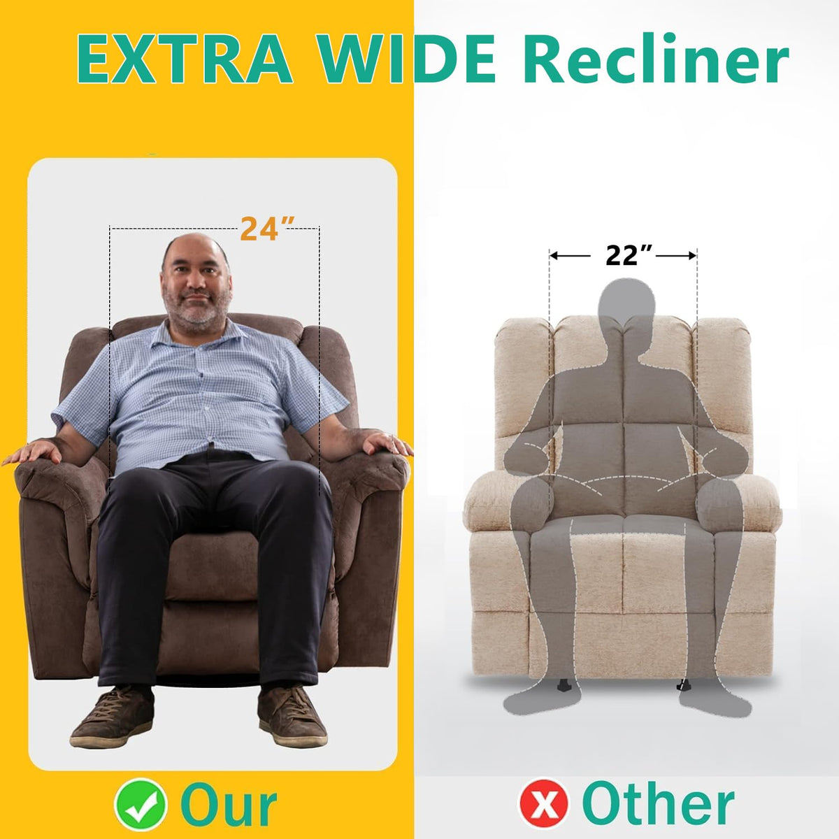 Oversized Manual Swivel Rocker Recliner Chair P4111