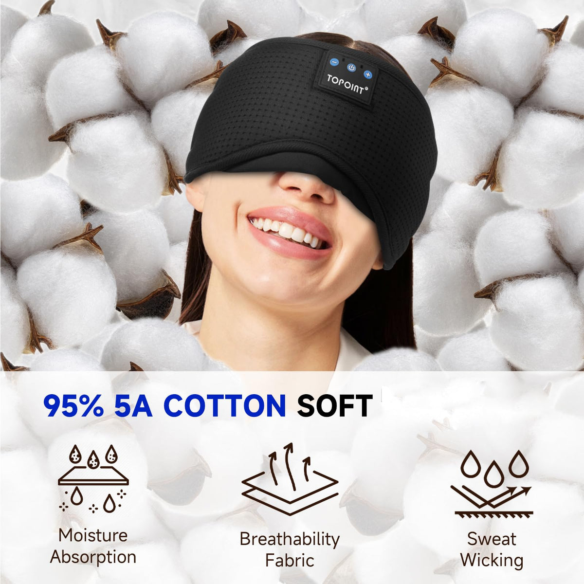 Cotton Sleep Mask Headphones Bluetooth Wireless with Microphone N4312