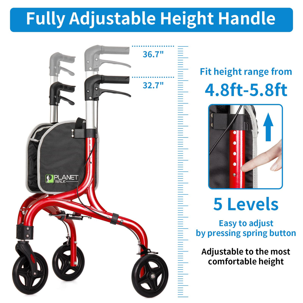 3 Wheel Foldable Aluminum Rollator Walker G597