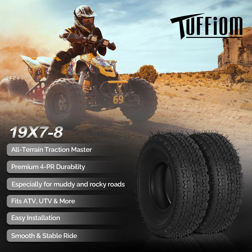 Set of 2 19x7.00-8 4 Ply Off-Road Tubeless ATV Tires Z534