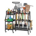 Heavy-Duty Garden Tool Organizer with 6 Wheels and 2 Baskets J8682