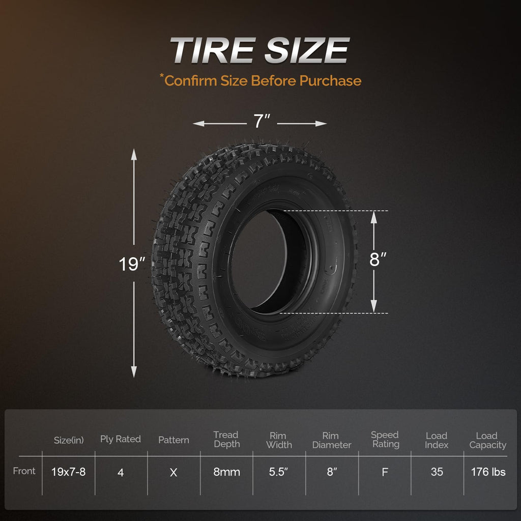Set of 2 19x7.00-8 4 Ply Off-Road Tubeless ATV Tires Z534