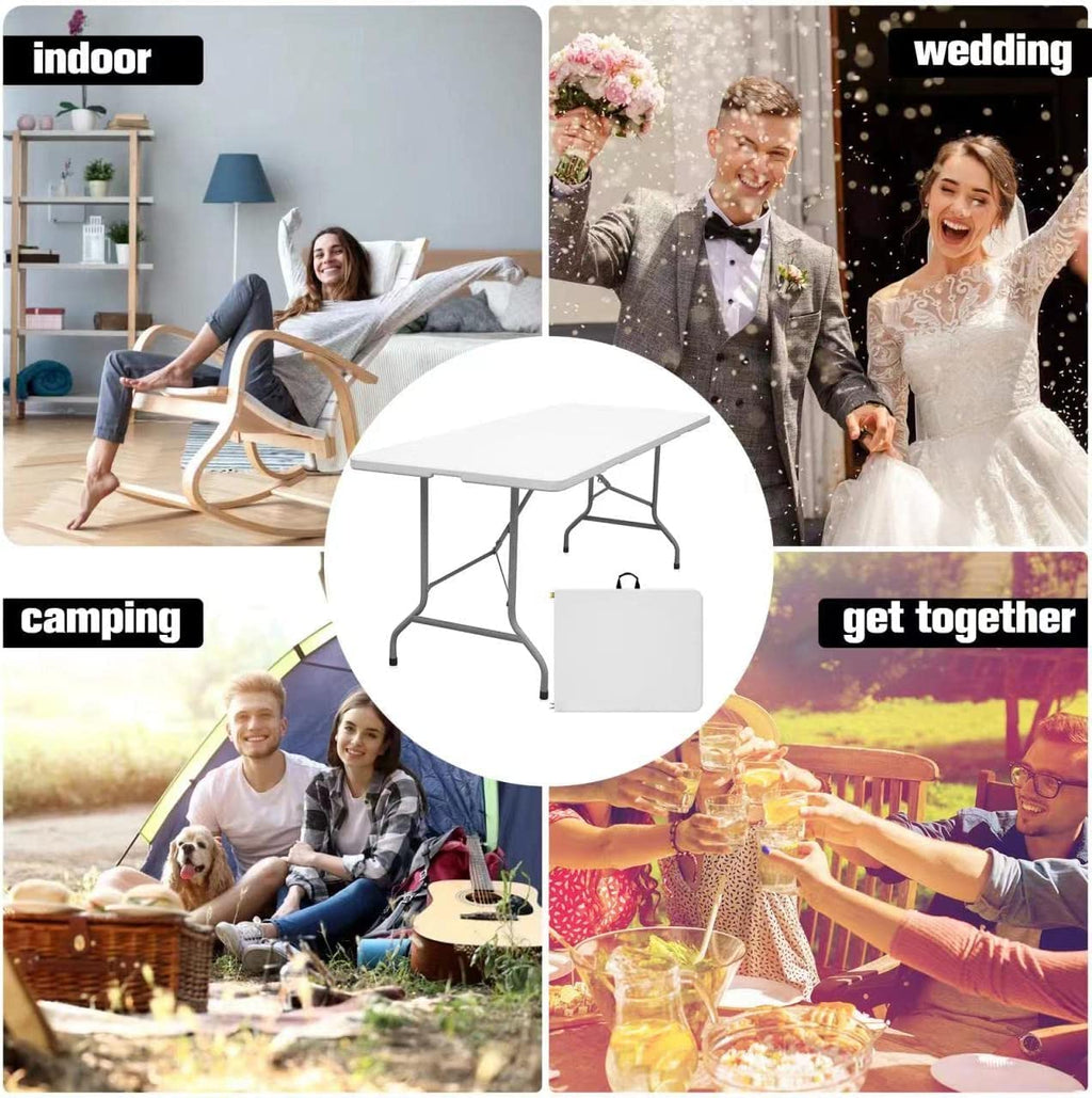 Folding Table 6ft Portable Heavy Duty Plastic White J3822