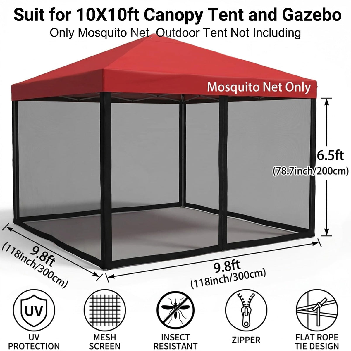 Mosquito Net with Zipper for Camping and Patio Gazebo H641698