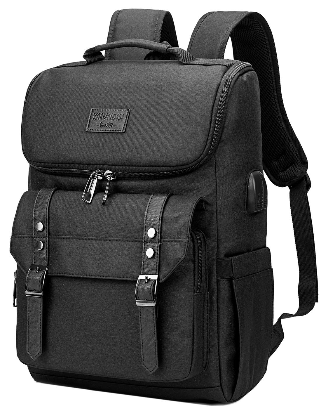 Vintage Laptop Backpack with USB Charging Port Fits 15.6 Inch Black F731507