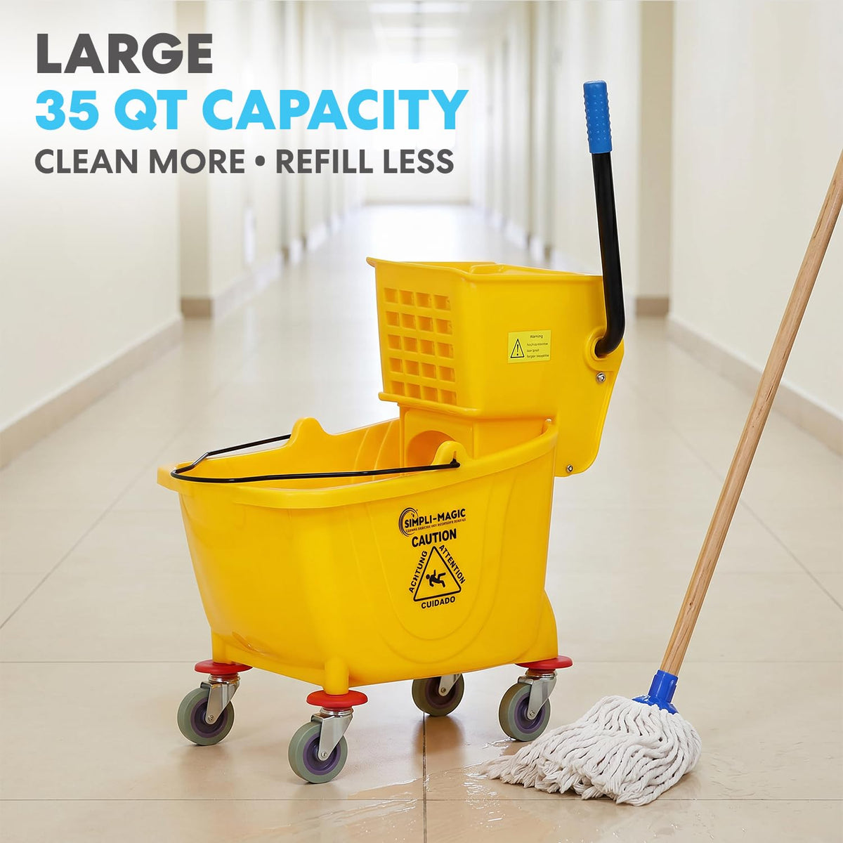Yellow 35 Quart Mop Bucket on Wheels, 2-Pack X970