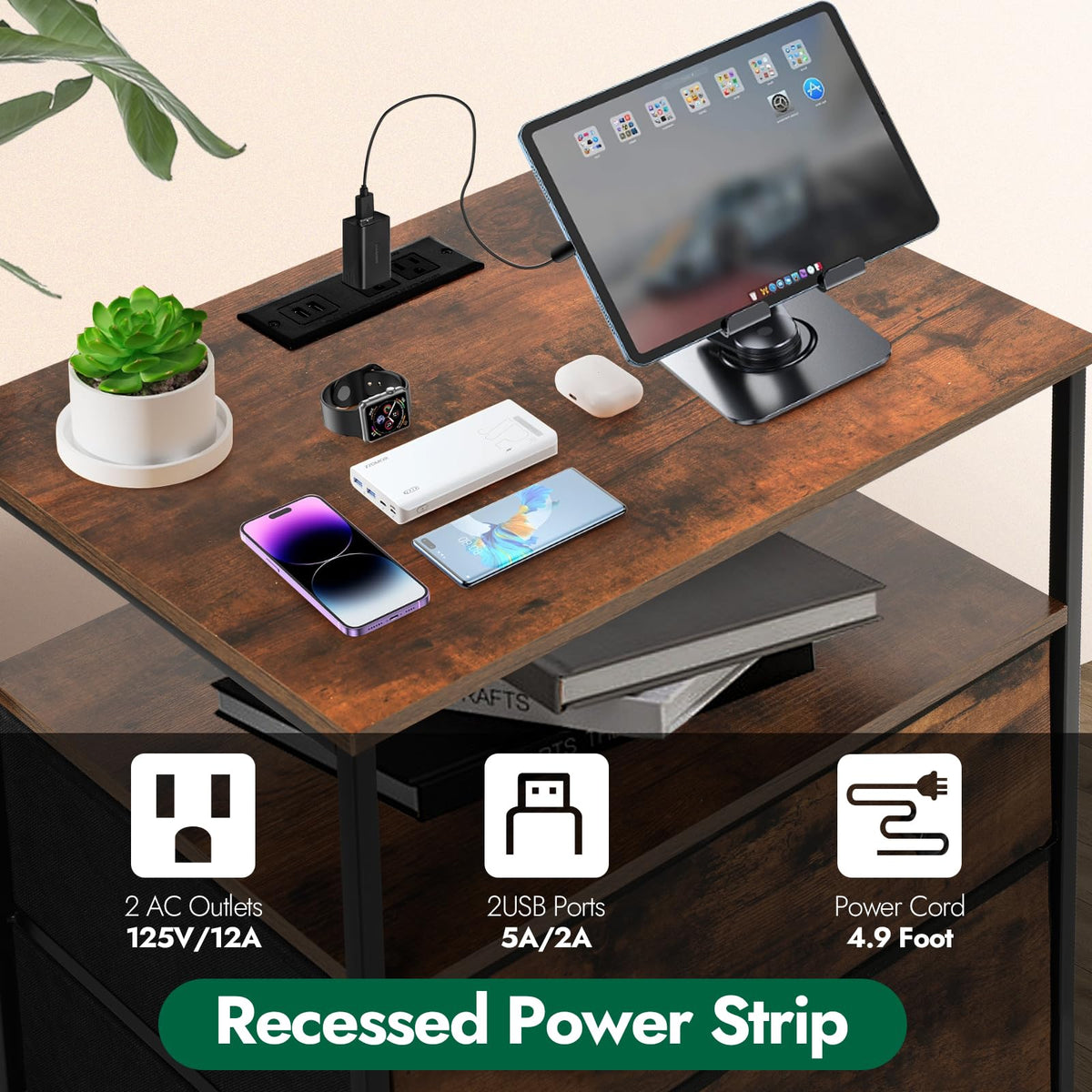 3-Drawer LED Nightstand with Charging Station L6616