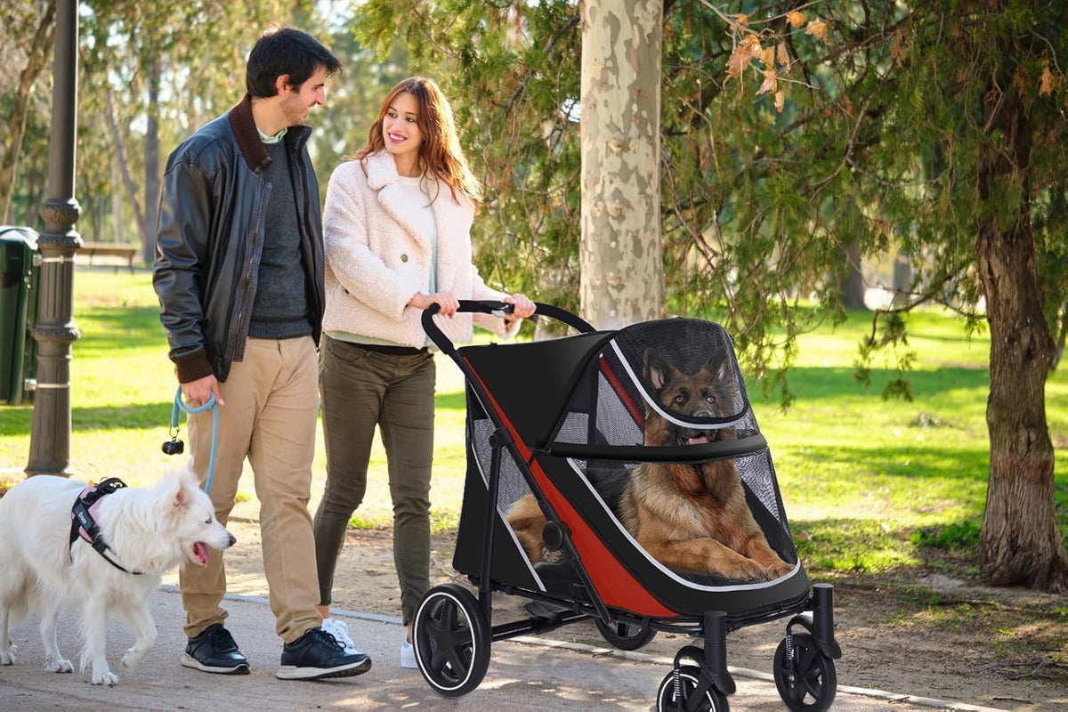 4 Wheel Foldable Dog Stroller with Mesh & Sunroof T57770