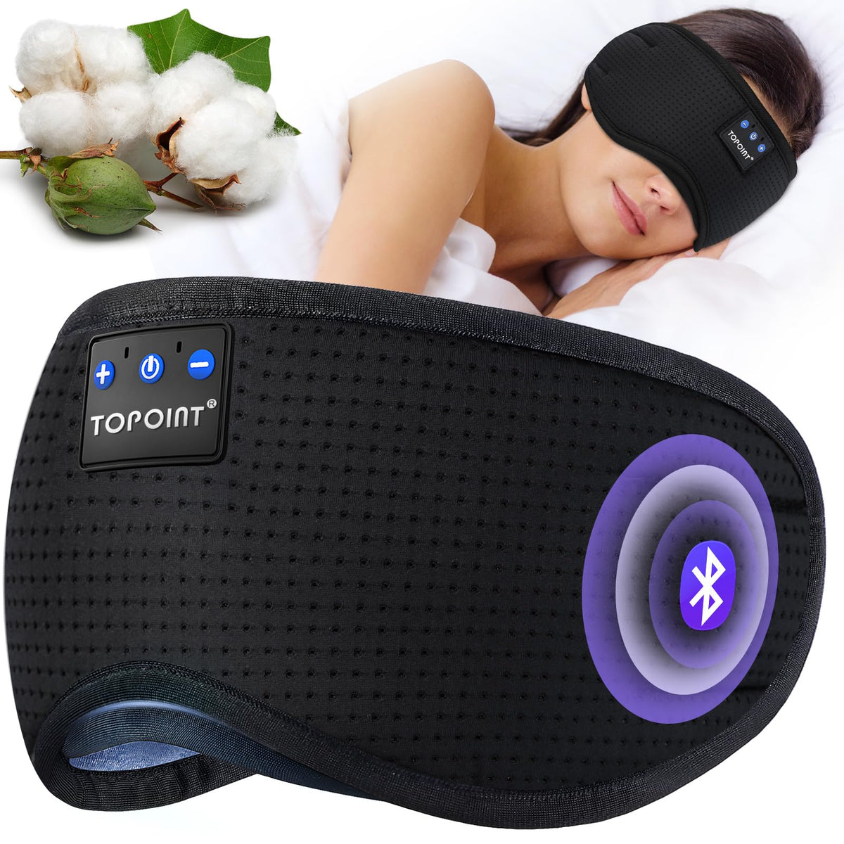 Cotton Sleep Mask Headphones Bluetooth Wireless with Microphone N4312