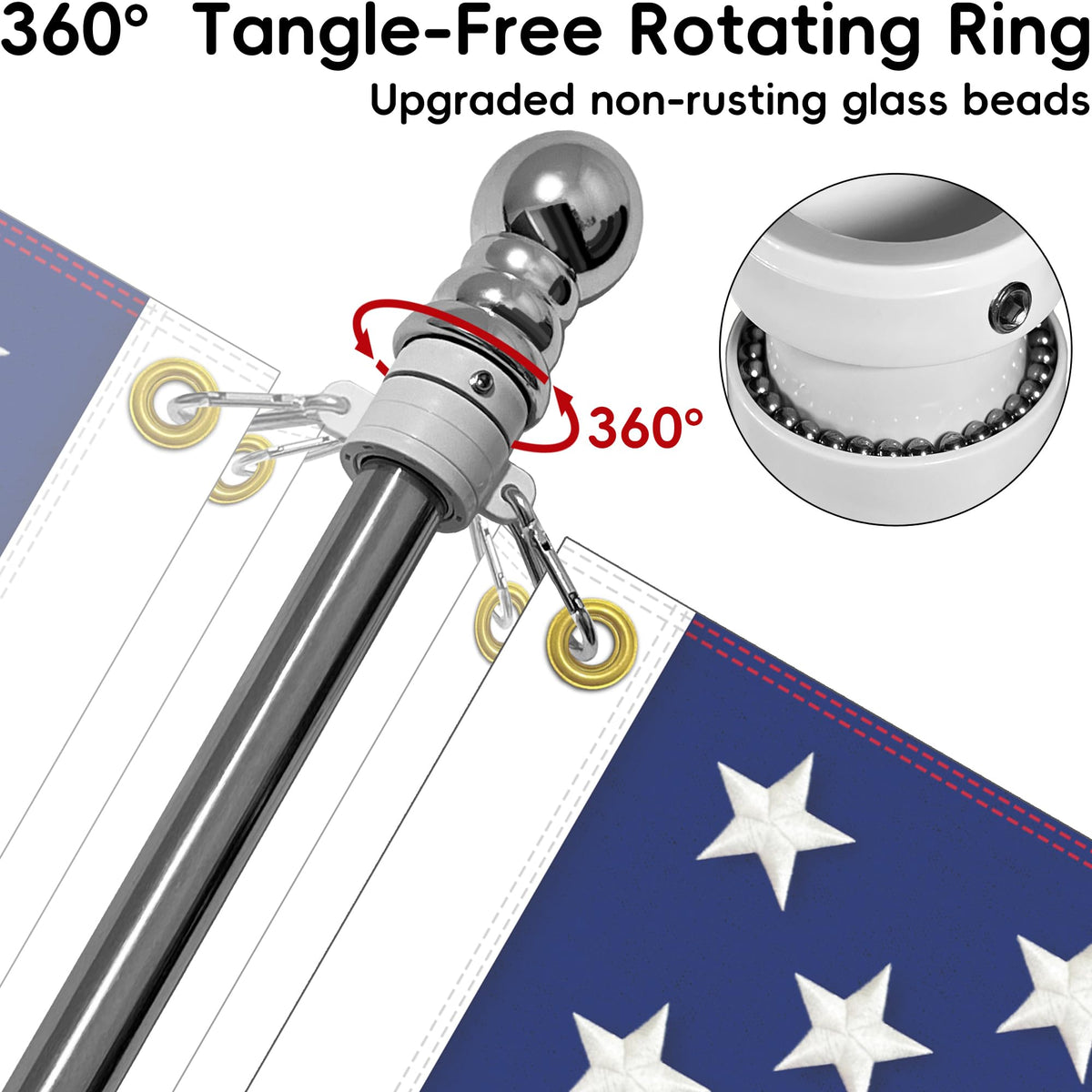 6 FT Stainless Steel Flag Pole Kit, 2 Packs U7379