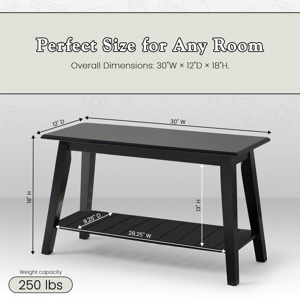 Black Wood Shoe Bench with Storage Shelf W524