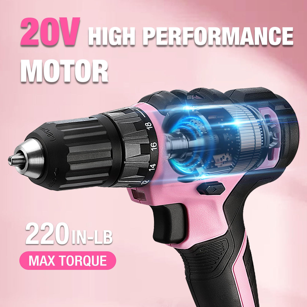 Pink Cordless Drill and 141-Piece Home Tool Kit S6907