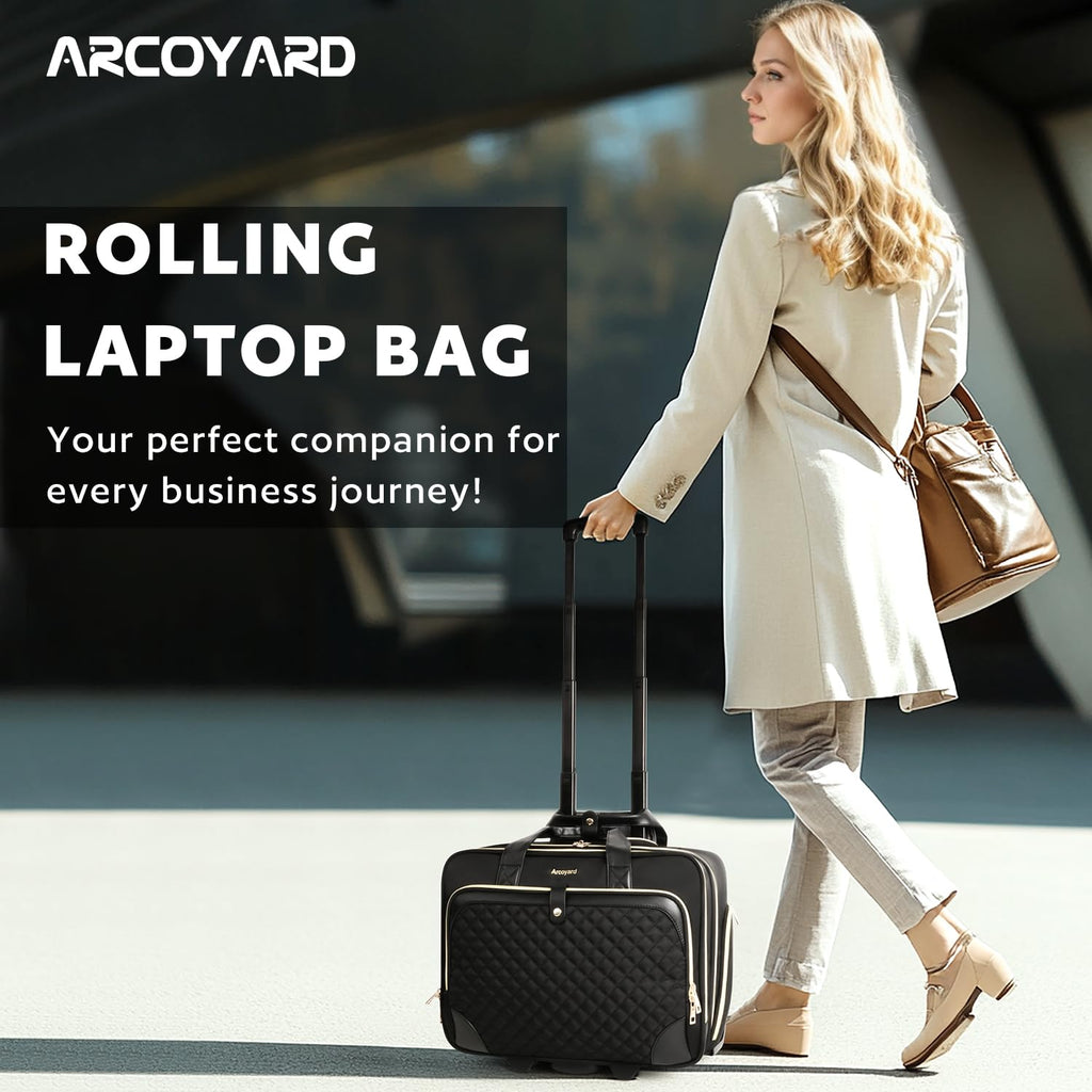 Rolling Laptop Bag with Wheels, 17 Inch Waterproof Black X39449