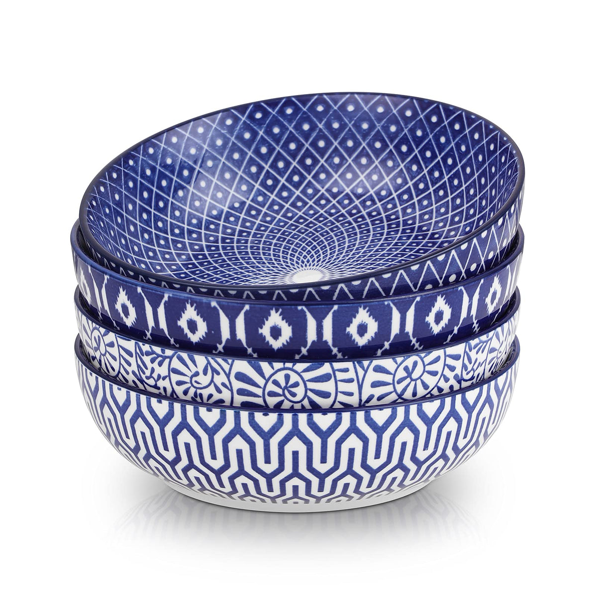Ceramic Pasta Bowls Set of 4, 30 OZ Vintage Blue F77289