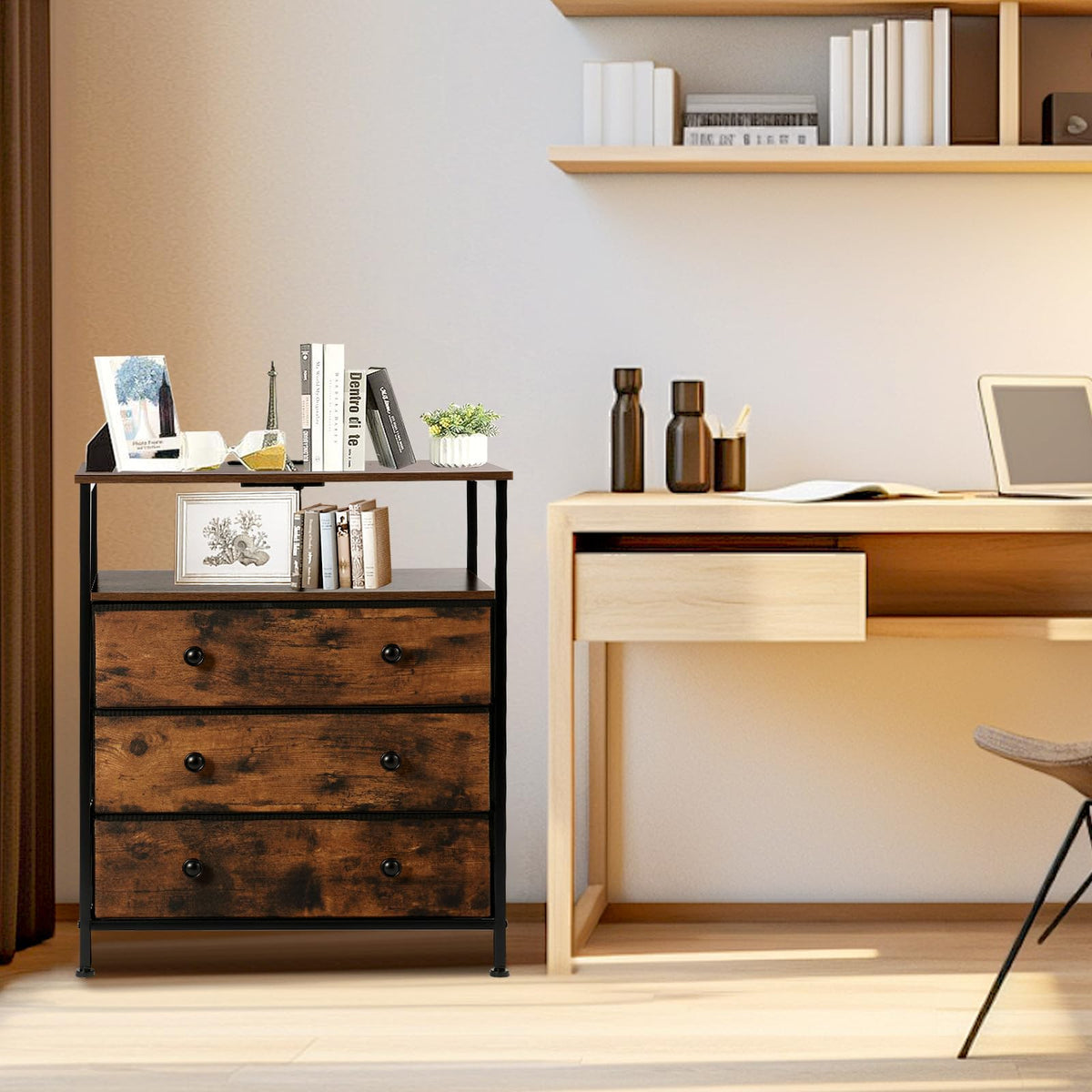 3-Drawer LED Nightstand with Charging Station L6616