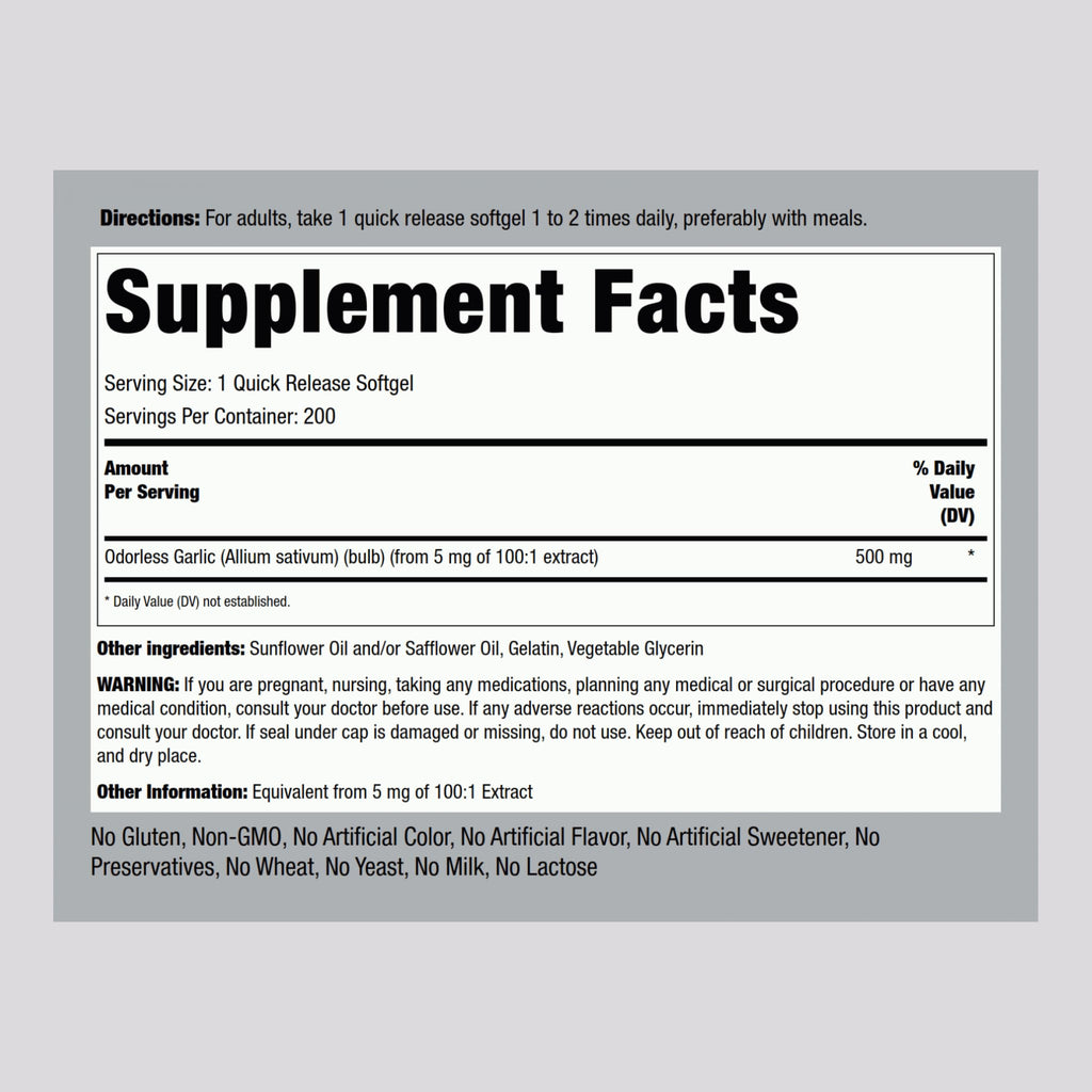 Odorless Garlic Supplement 200 Softgels C81238