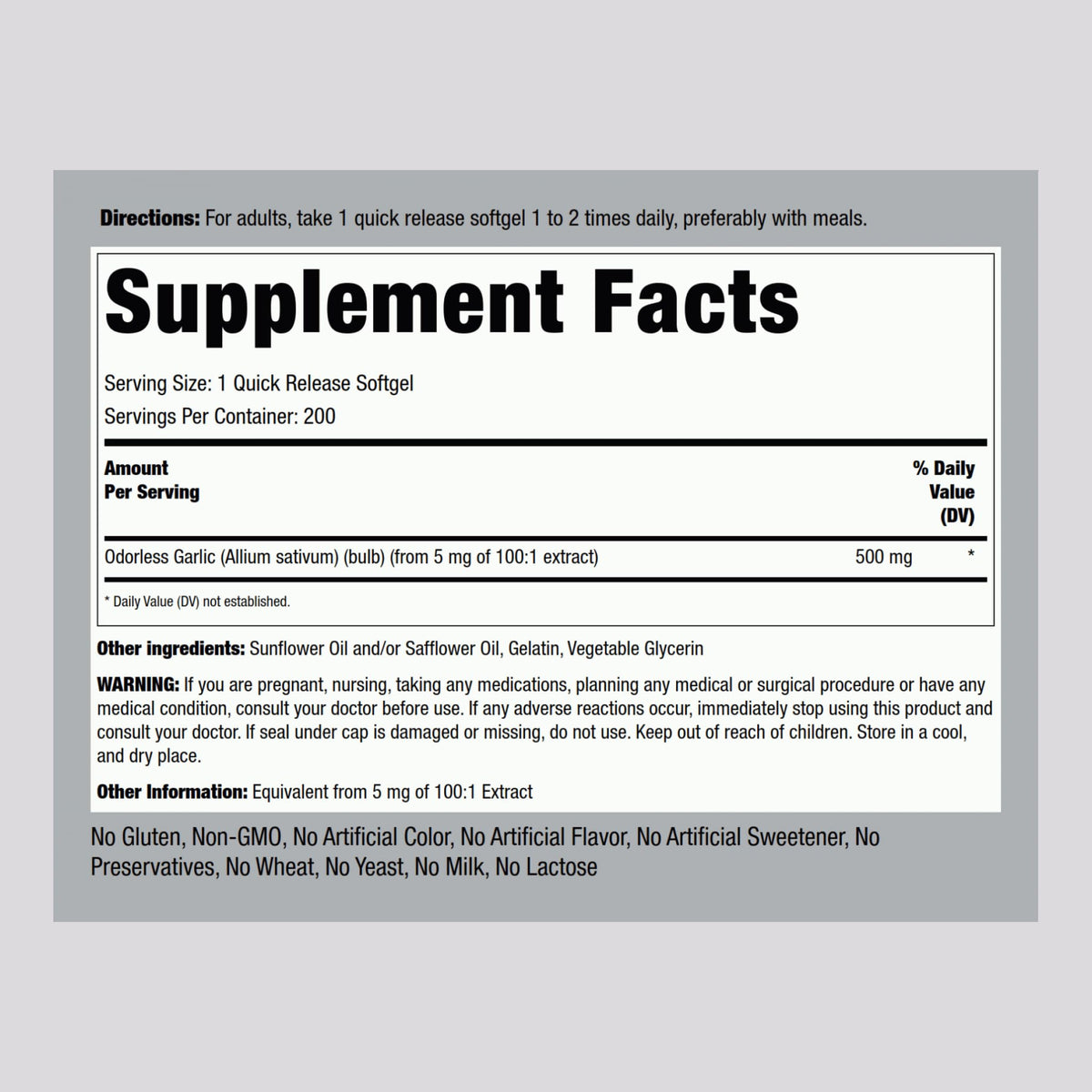 Odorless Garlic Supplement 200 Softgels C81238
