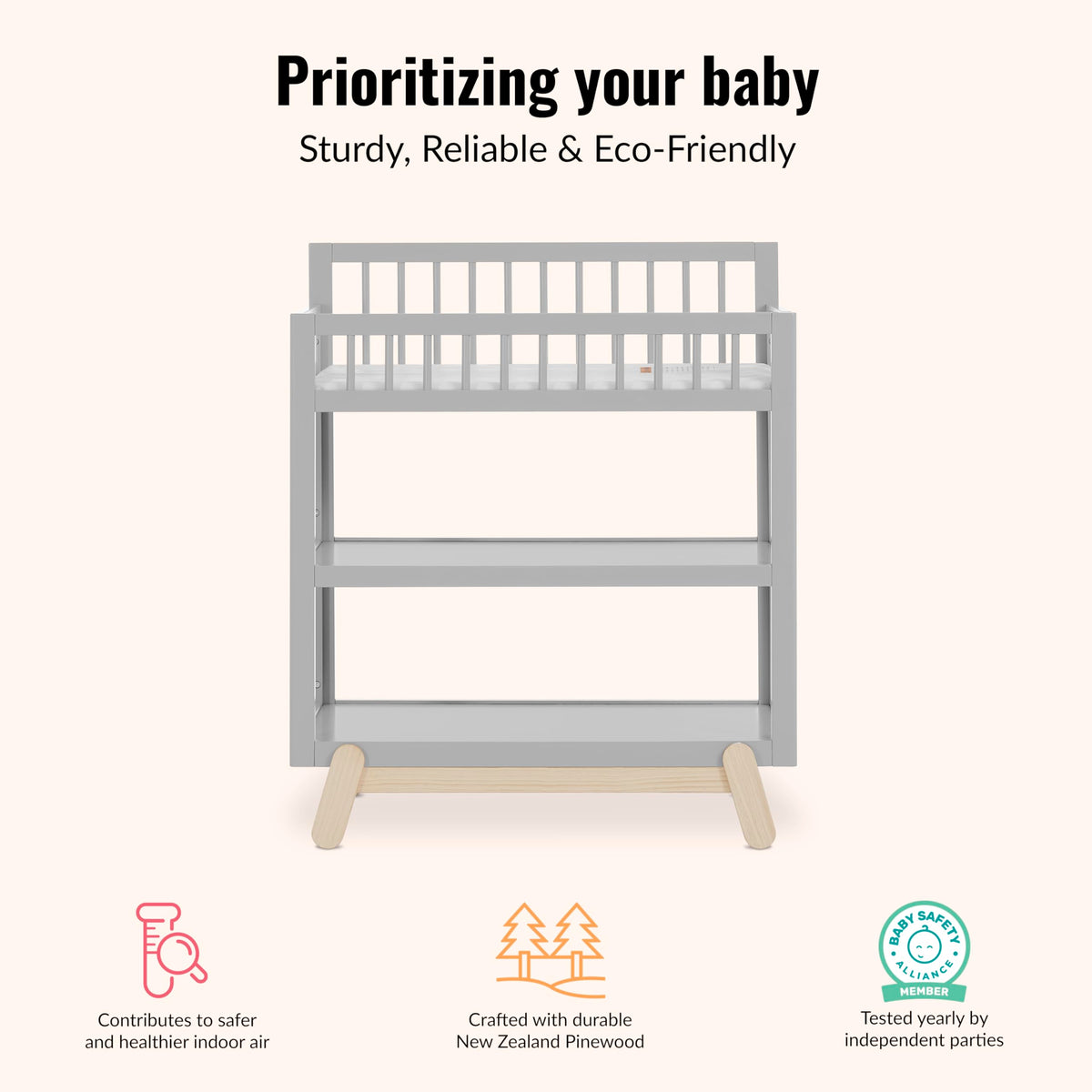 Baby Changing Table with Safety Rails and Storage Shelves J79548