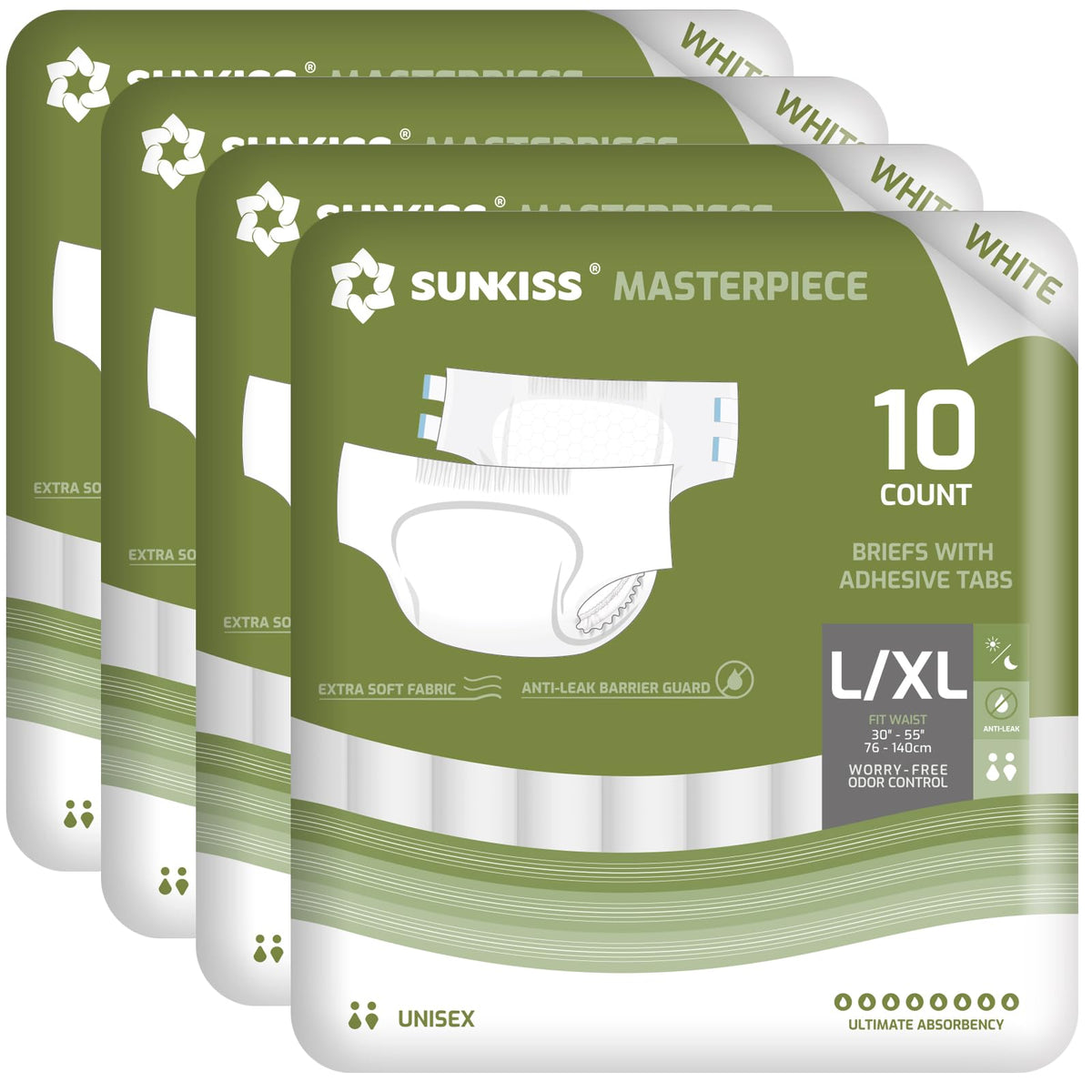 Adult Diapers with Tabs, L/XL, White, 40 Count R666736