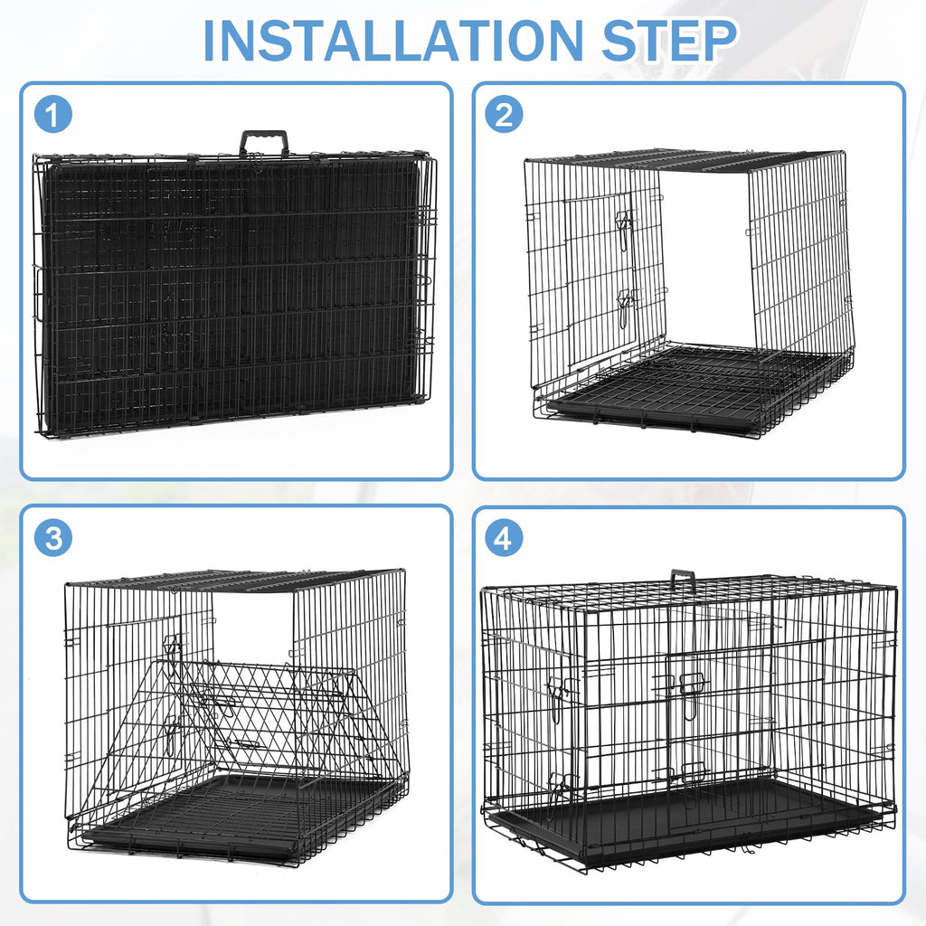 48 Inch Foldable Metal Wire Dog Crate with Tray A16161