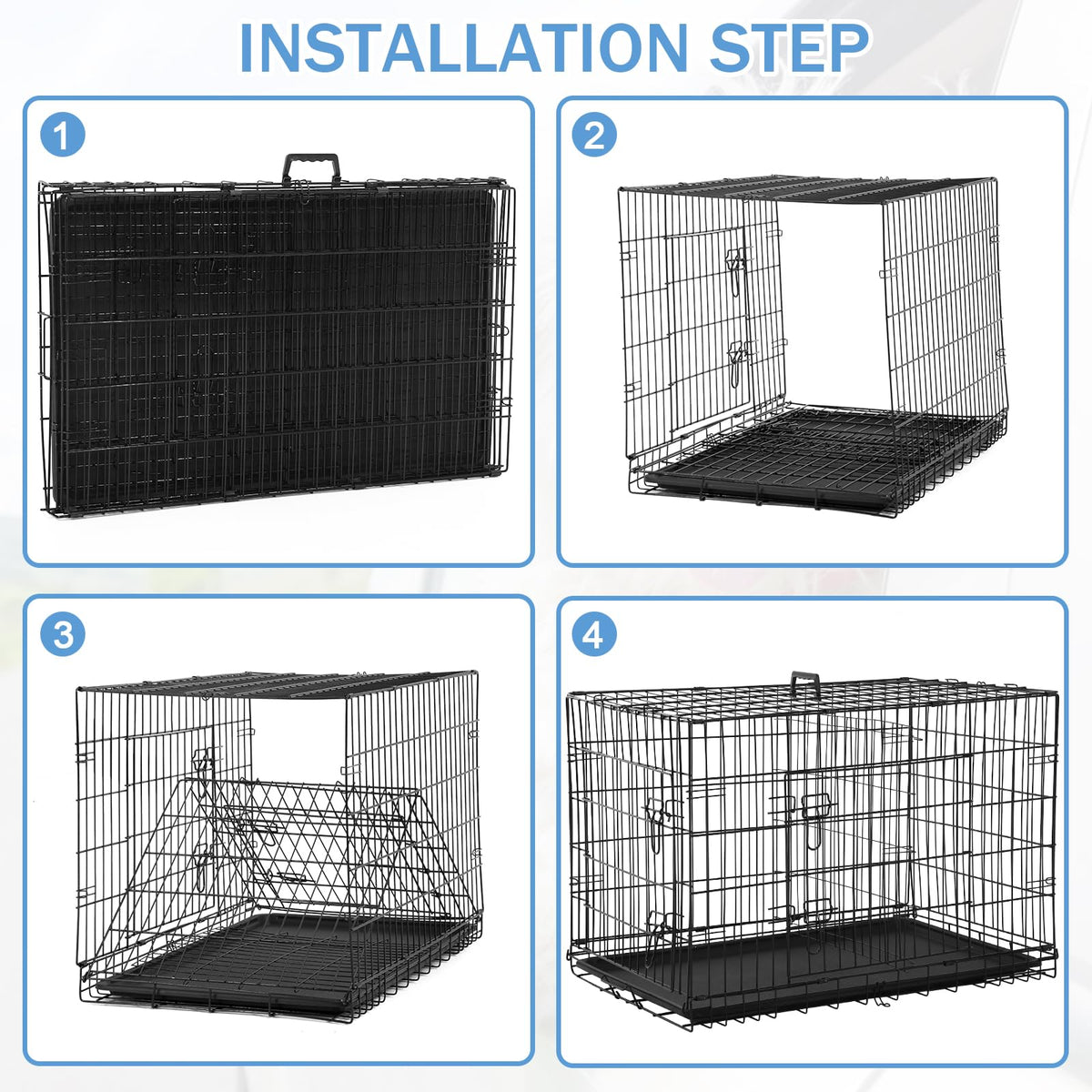 48 Inch Foldable Metal Wire Dog Crate with Tray A16161