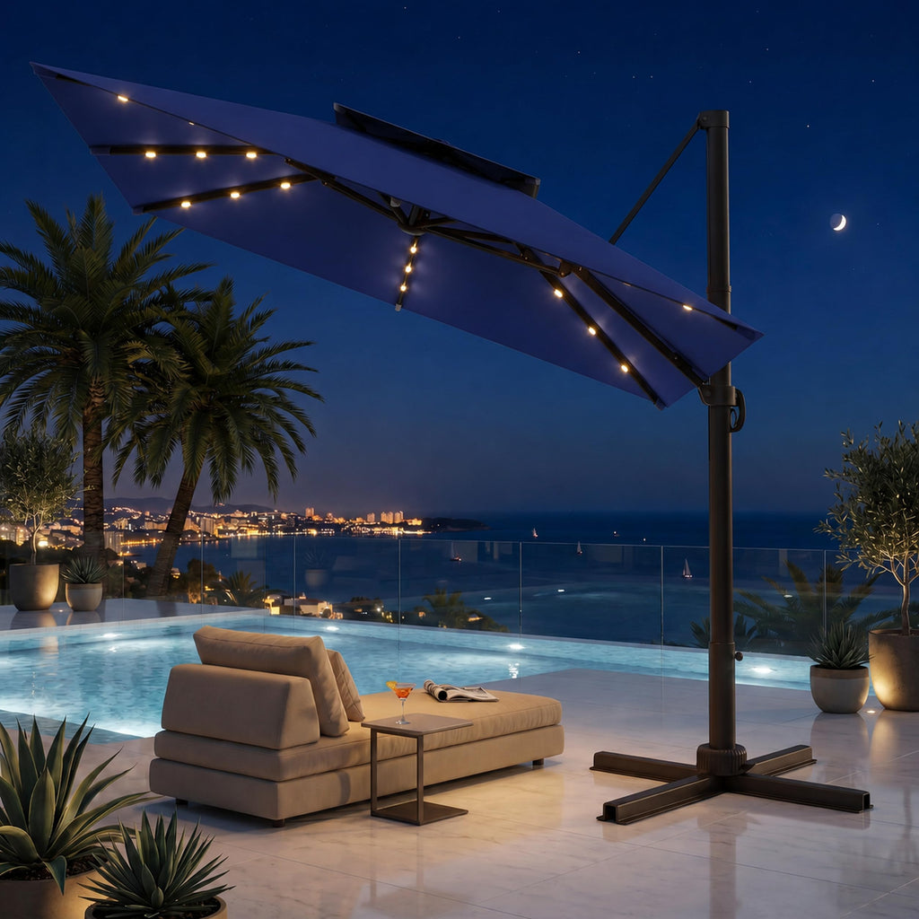 11x11 FT Double-Top Cantilever Patio Umbrella with Lights N85778