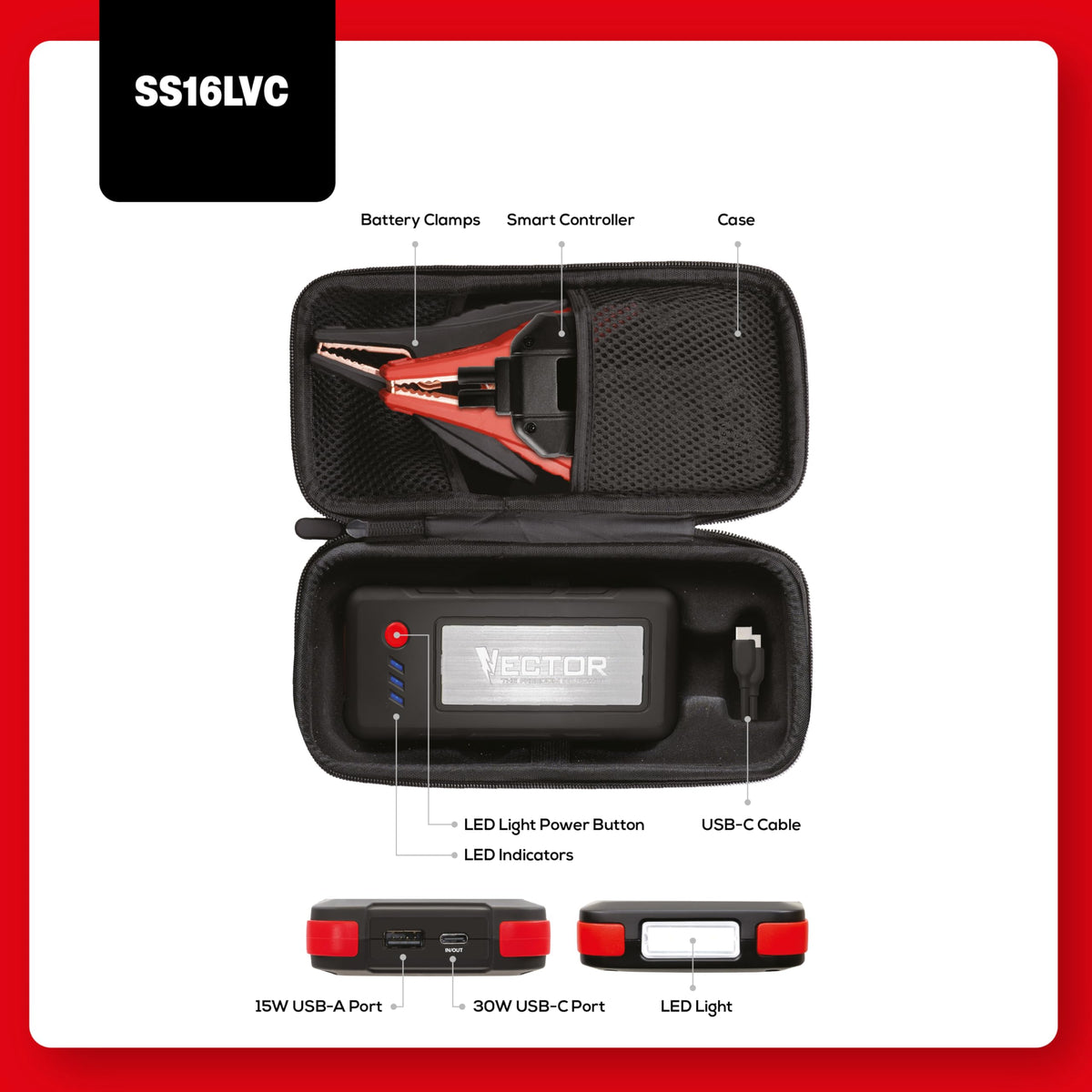 1600 Peak Amp Lithium Jump Starter with USB Power Bank Q494