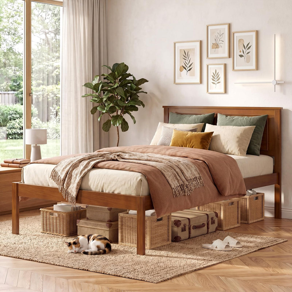 Twin Size Wooden Platform Bed with Headboard C308882